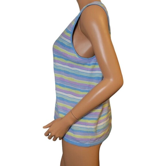 Sigrid Olsen Womens Tank Top Womens Large Knit Career Office Pastel Strip Easter - Picture 2 of 14